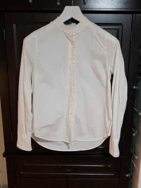 NWOT J. Crew Ruffle Trim Mockneck Button-up Shirt In Cotton Poplin, Size 10